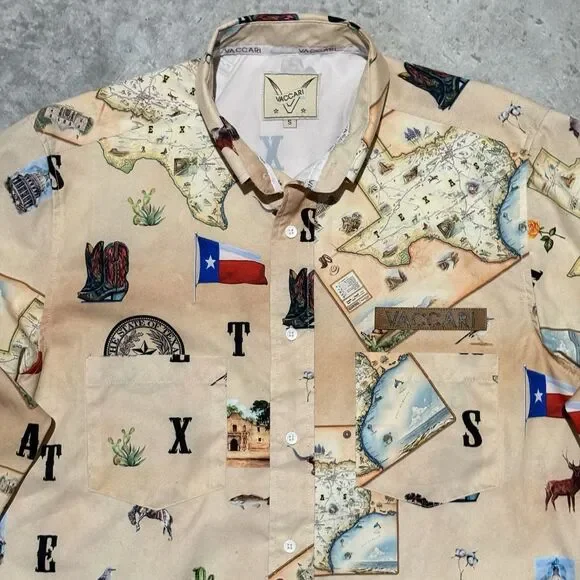 Vaccari Shirt Men Small Western Texas Cowboy Lone Star State All Over Print AOP - Picture 6 of 11